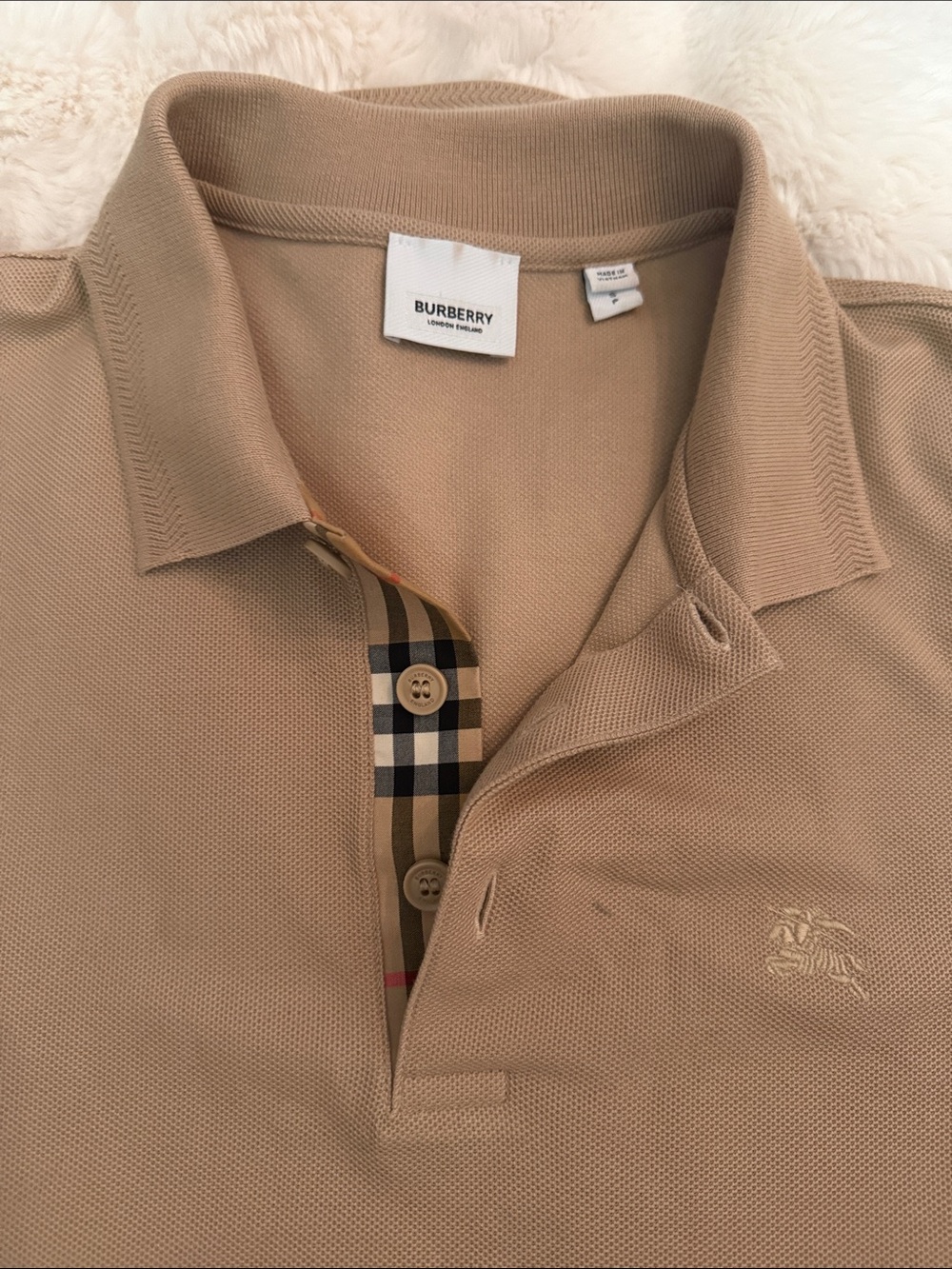 Burberry Tan Polo with Signature Check Placket